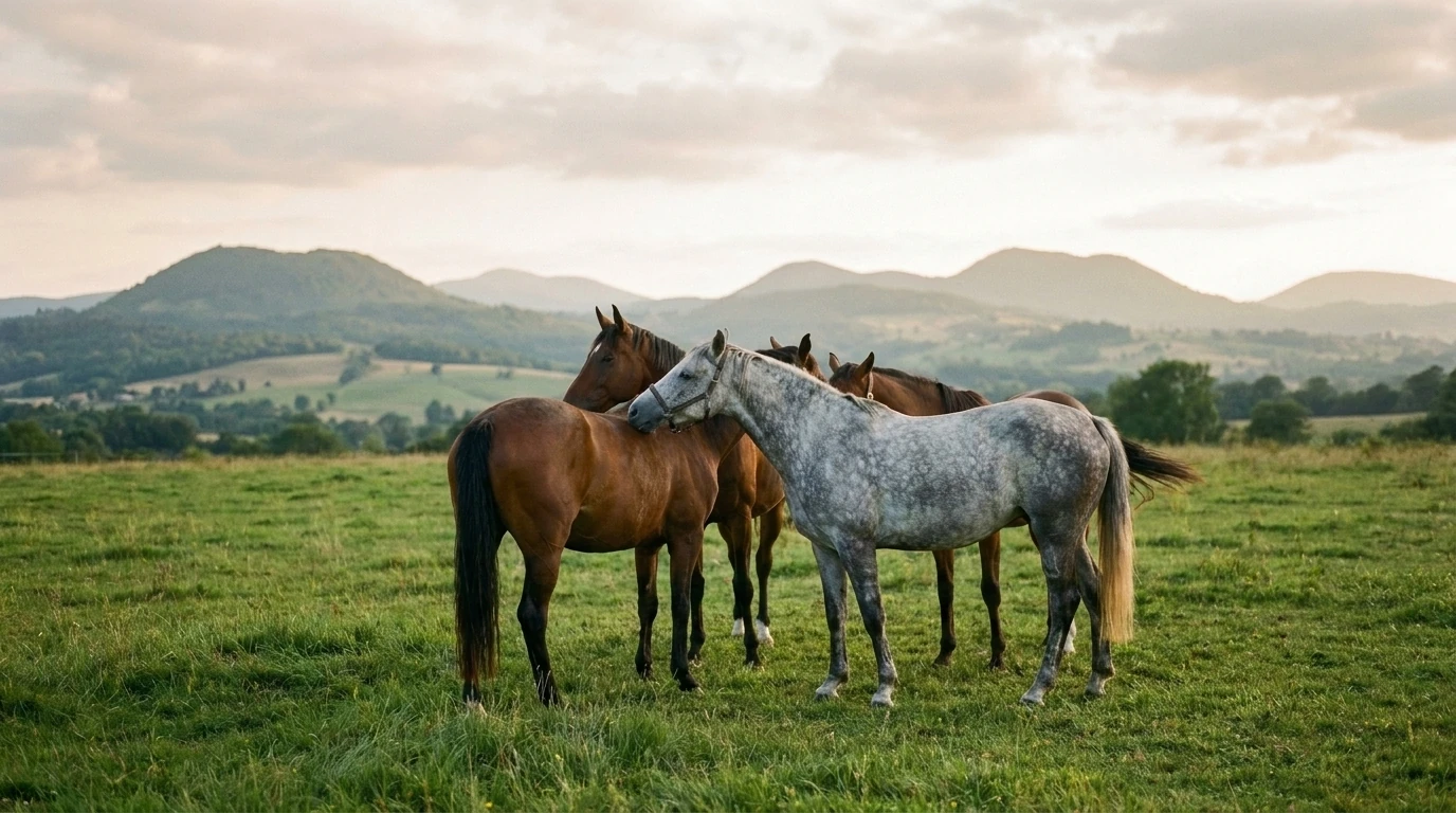 Les chevaux du Elevage Da Lagoa Lusitaniens en liberté, Puy-de-Dôme